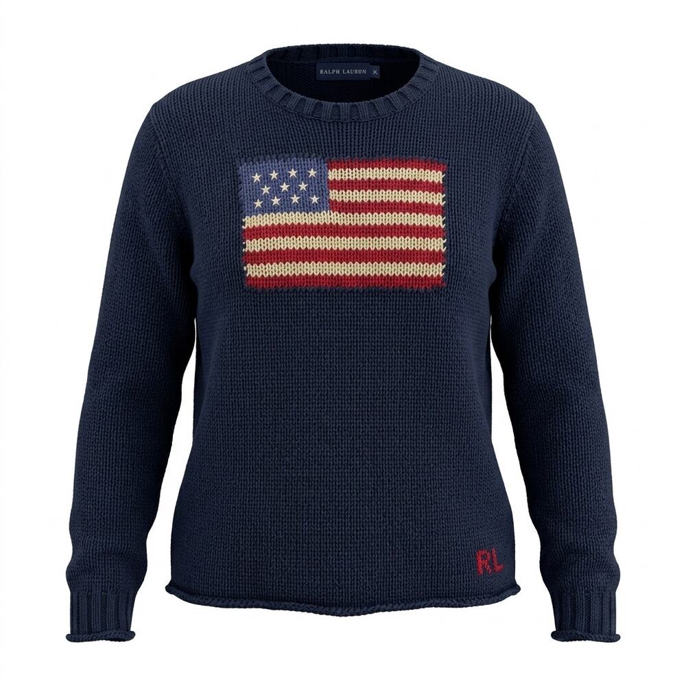 Ralph Lauren Navy Crewneck Sweater with American Flag